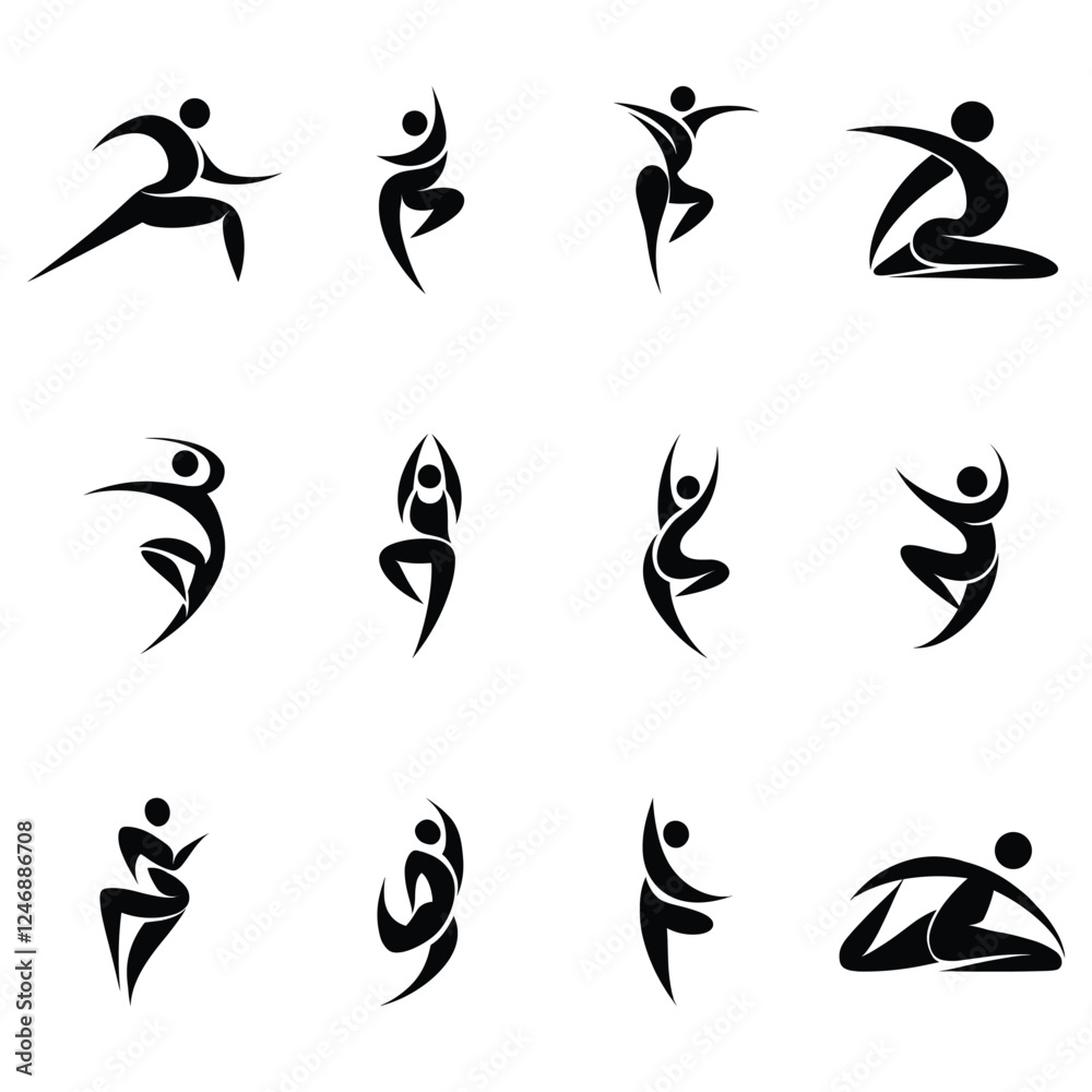 Dynamic Black and White Exercise Icons Dynamic Black and White Exercise Icons