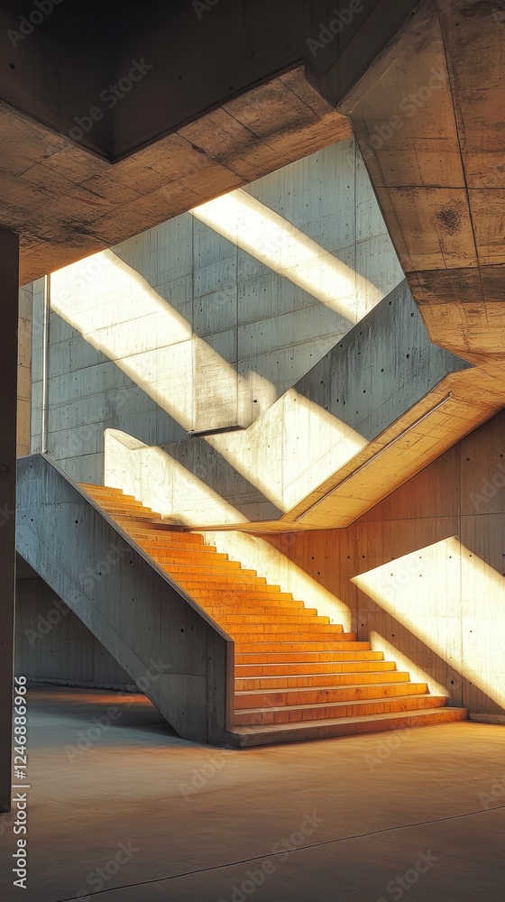 Fototapeta premium A Brutalist stadium with a network of exposed concrete supports, creating dramatic lines and shadows