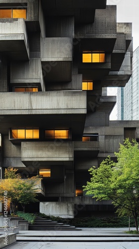 A fortress-like government building with an aggressively blocky Brutalist faÃ§ade photo