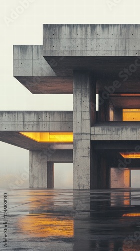 A utilitarian Brutalist fire station with a pragmatic layout and purely functional design elements