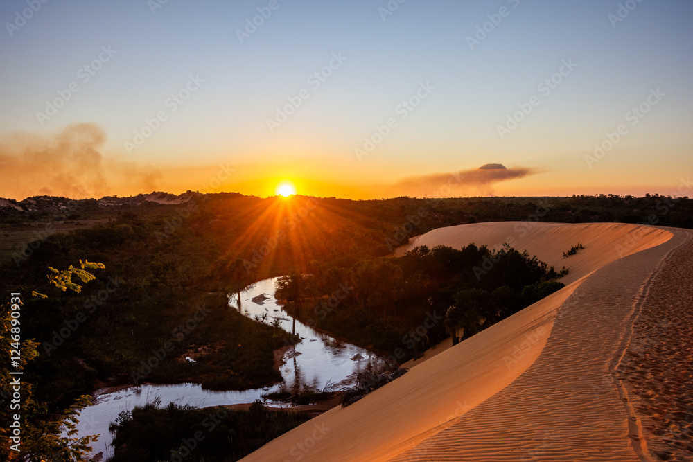 Fototapeta premium Sunset at Dunas do Jalapão (Jalapão Dunes) in Jalapão State Park - Tocantins, Brazil