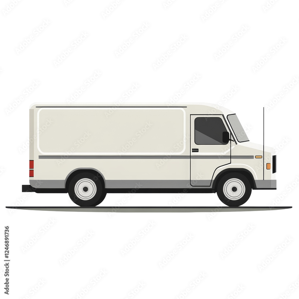 A simple side profile illustration of a white panel van suitable for delivery or commercial use. A simple side profile illustration of a white panel van suitable for delivery or commercial use.