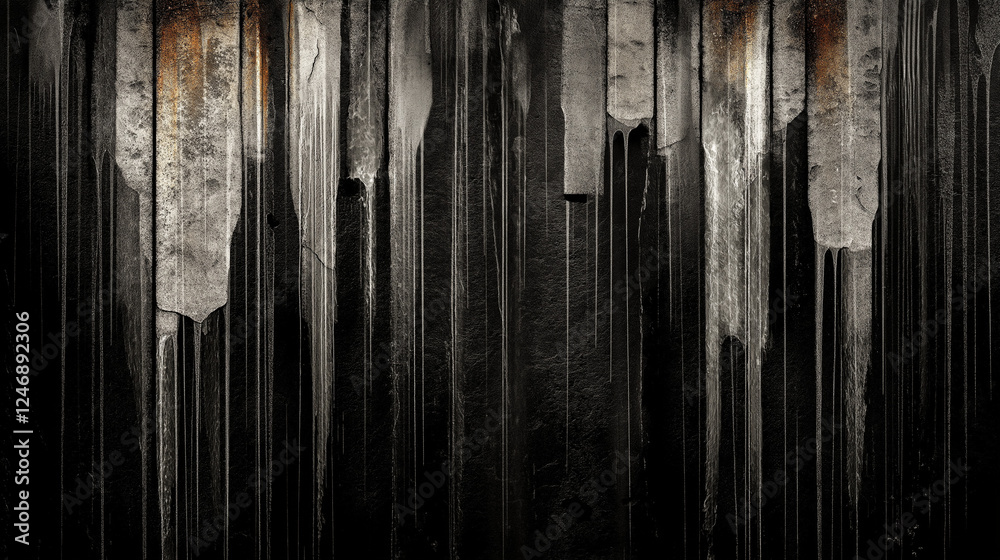 Fototapeta premium Abstract Textured Stone: A close-up of weathered, grey, and black stone texture, displaying a variety of shapes, lines, and patterns.