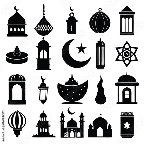 Ramadan Kareem celebrate cards set. Ramadan islamic holiday invitations templates collection with gold crescent moon, hand drawn lettering and mosque. Vector illustration
