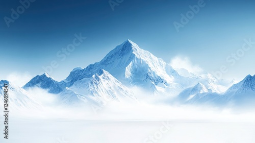 Wallpaper Mural Majestic snowy mountain peaks rise above a serene fog under a clear blue sky in winter Torontodigital.ca