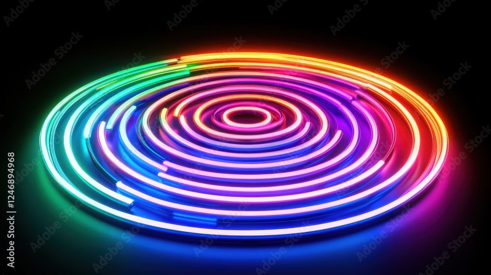 Colorful Neon Circle Pattern on Dark Background Colorful Neon Circle Pattern on Dark Background