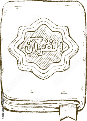 Hand-Drawn Sketch of the Quran, Islamic Holy Book