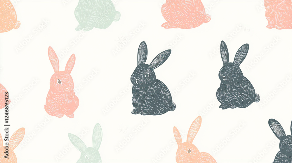 Obraz premium Silhouetted rabbit pattern composed in warm and neutral shades, artistic textile design celebrating Easter and wildlife themes
