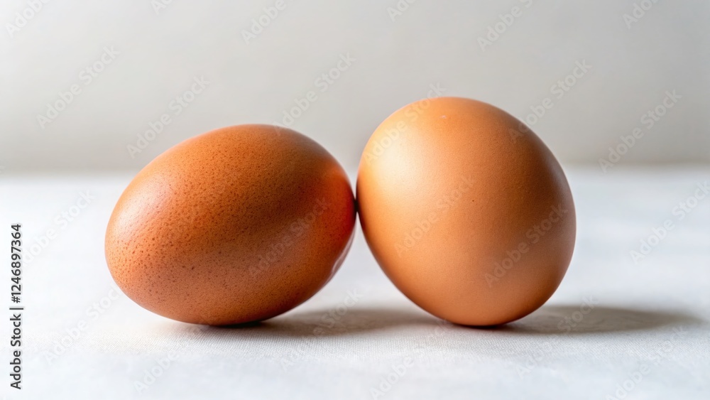 Minimalist Still Life: Two Brown Eggs on White Background - Stock Photo Minimalist Still Life: Two Brown Eggs on White Background - Stock Photo