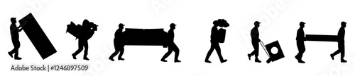 Workers are carrying various items in their hands vector.