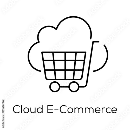 Cloud E-Commerce Icon – Online Shopping and Digital Marketplace- Vector Editable Stroke Line Icon