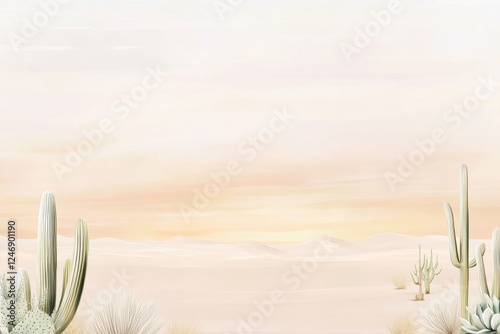 Serene Desert Landscape with Cacti at Sunset - Tranquil Nature Scene