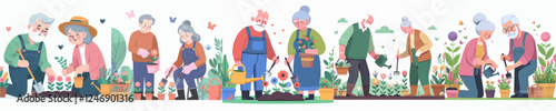 vector set of grandparents gardening
