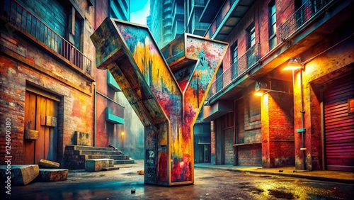 Modern 3D Y Letter Design: Urban Exploration Brush Stroke Texture Stock Photo