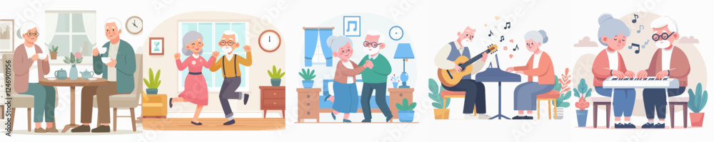vector set of grandparents playing music