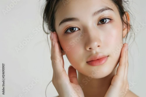 肌の綺麗な日本人女性のポートレート（スキンケア・美容・整形・背景なし）
