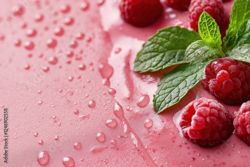 Vibrant berry smoothie with fresh raspberries and mint leaves - a refreshing summer delight.