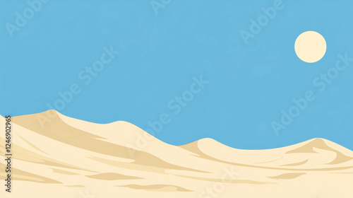 Minimalist Desert Landscape with Rolling Sand Dunes Under a Clear Blue Sky