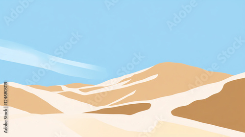 Minimalist Desert Landscape with Rolling Sand Dunes Under a Clear Blue Sky