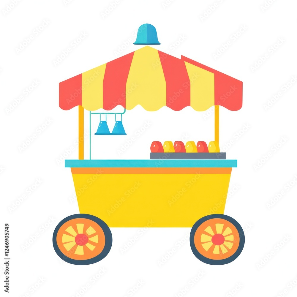 Obraz premium Street food cart selling fruit under striped awning, isolated. Market concept