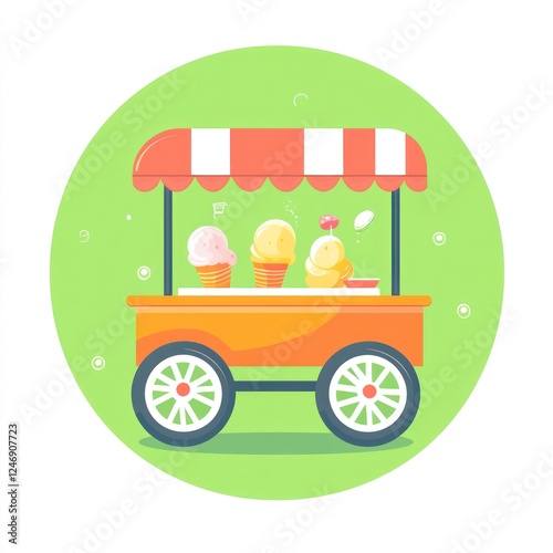 Colorful ice cream cart on a circular background photo