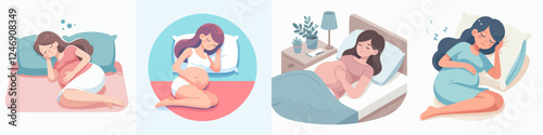 pregnant woman sleeping vector set