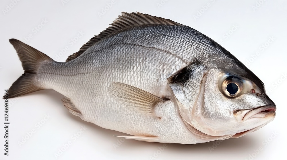 Fototapeta premium Fresh fish with smooth, glistening scales, isolated on a plain white background for a clean look