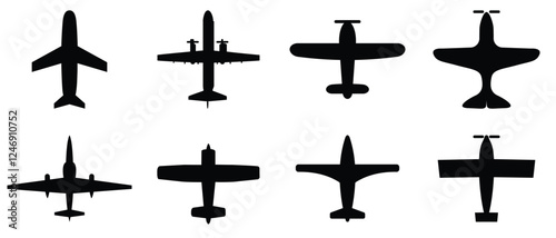 Airplane icon set. Aircraft vector sign. Airplane icon. Plane symbol. Air plane vector illustration. Airline sign.  Airport arrival departure symbol. Airplane icon set vector on white background
