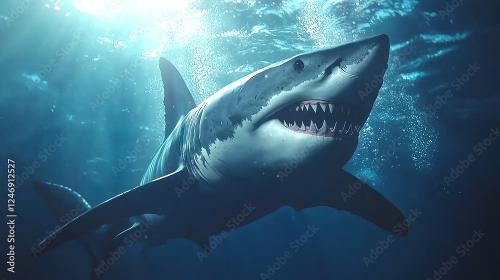 Fototapeta premium Majestic Great White Shark Underwater