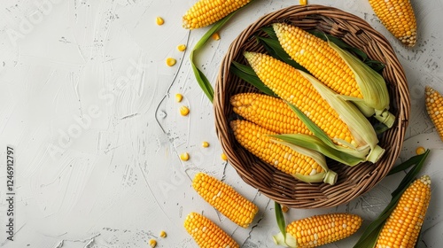 corn in a basket on a white background