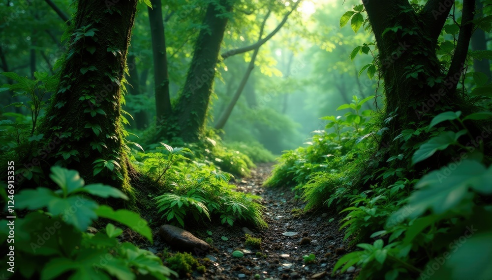 The underbrush is tangled with wet ferns and vines, vines, ferns, foliage The underbrush is tangled with wet ferns and vines, vines, ferns, foliage