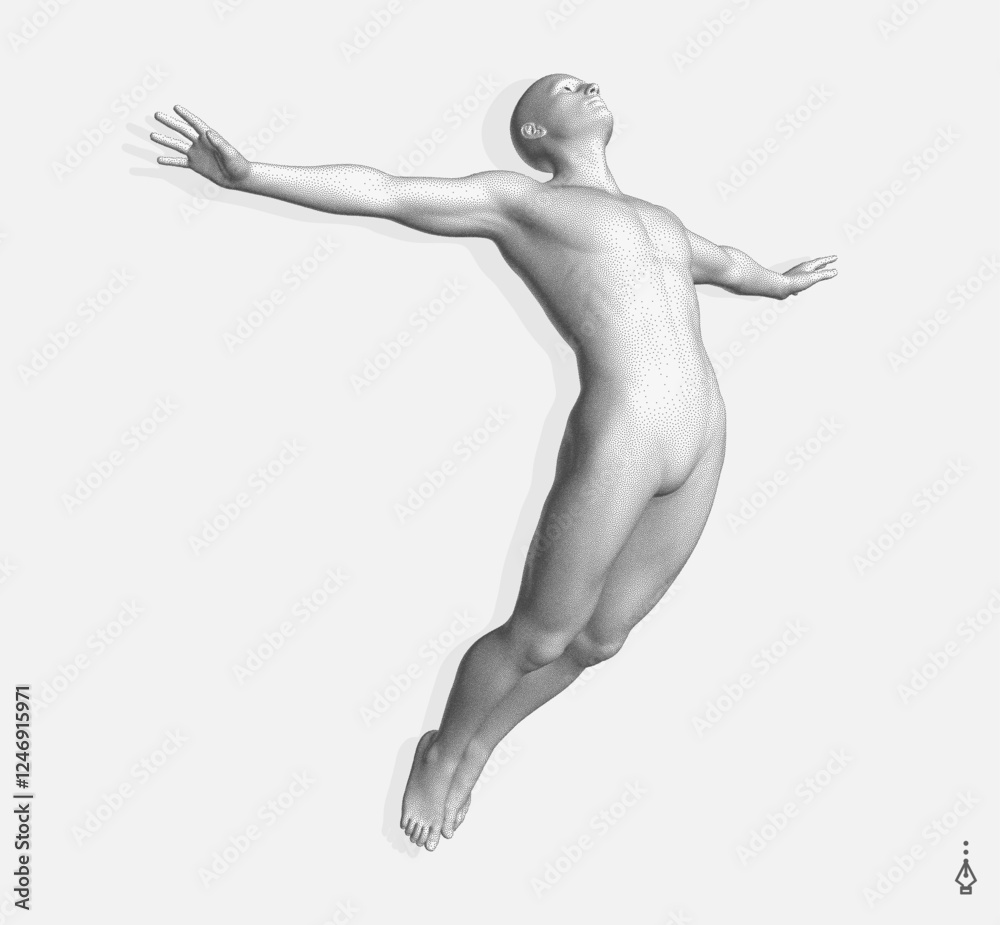 Leadership, freedom or development concept. Jumping man. 3D human body model. Design for sport. Vector illustration composed of particles. Leadership, freedom or development concept. Jumping man. 3D human body model. Design for sport. Vector illustration composed of particles.