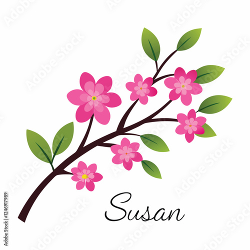 Pink cherry blossom and lilac branch vector illustration in spring season