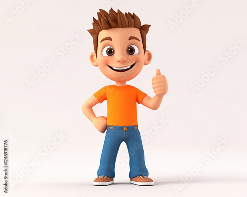 cartooon male character displaying cheerful expression, friendly smile, digital cartoon design, modern 3D illustration style