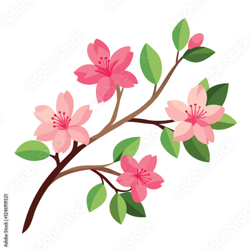 Pink flowers blossom on a branch against a white background, capturing the beauty of nature in spring