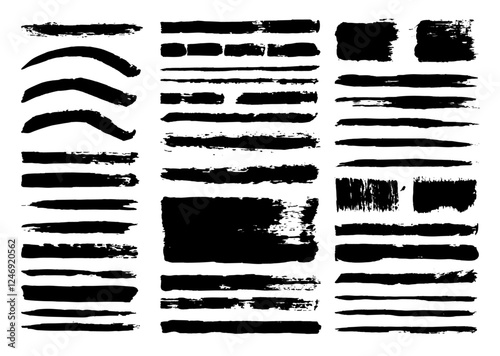 Wallpaper Mural Black paint brush strokes set bundle. Grunge and artistic hand drawn painting element set. Straight lines, curved line and rectangle shapes design collection. Torontodigital.ca