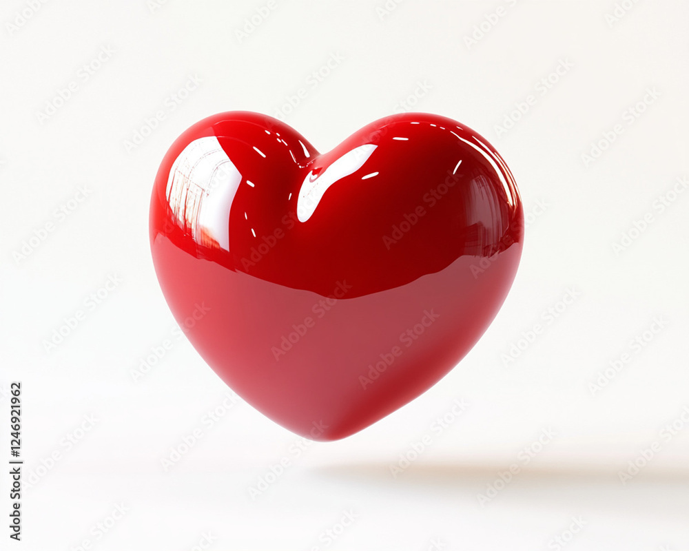 Shiny red heart object displaying smooth glossy finish, artistic romantic symbol, bold three-dimensional design, vibrant reflective surface Shiny red heart object displaying smooth glossy finish, artistic romantic symbol, bold three-dimensional design, vibrant reflective surface