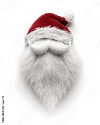 Santa Claus Costume Featuring Realistic Beard and Mustache Set Isolated on Crisp White Background photo