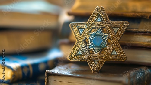 Beautifully Crafted Star of David on Books Reflecting Rich Jewish Heritage : Generative AI photo