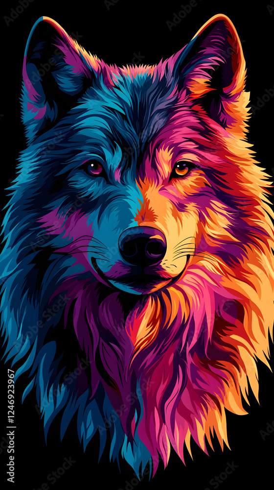 Vibrant Digital Art Portrait of a Fierce Wolf: A Colorful Stylized Illustration Capturing the Majestic Strength and Wild Spirit of Nature with Bold Brush Strokes and Neon Contrast Vibrant Digital Art Portrait of a Fierce Wolf: A Colorful Stylized Illustration Capturing the Majestic Strength and Wild Spirit of Nature with Bold Brush Strokes and Neon Contrast
