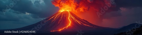 A volcanic eruption creates a massive ash cloud in the sky, dark, eruption