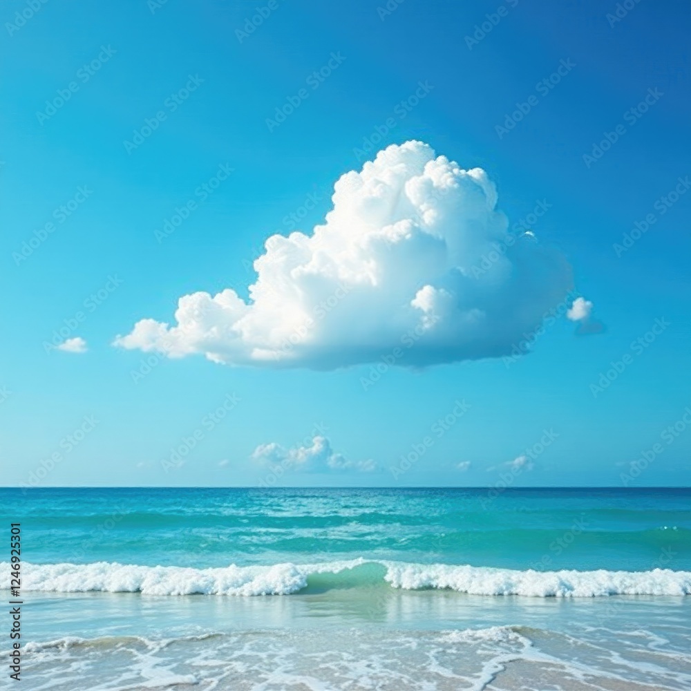 A solitary cloud drifts lazily across a clear blue sky above the waves of the sea, nature, sea A solitary cloud drifts lazily across a clear blue sky above the waves of the sea, nature, sea