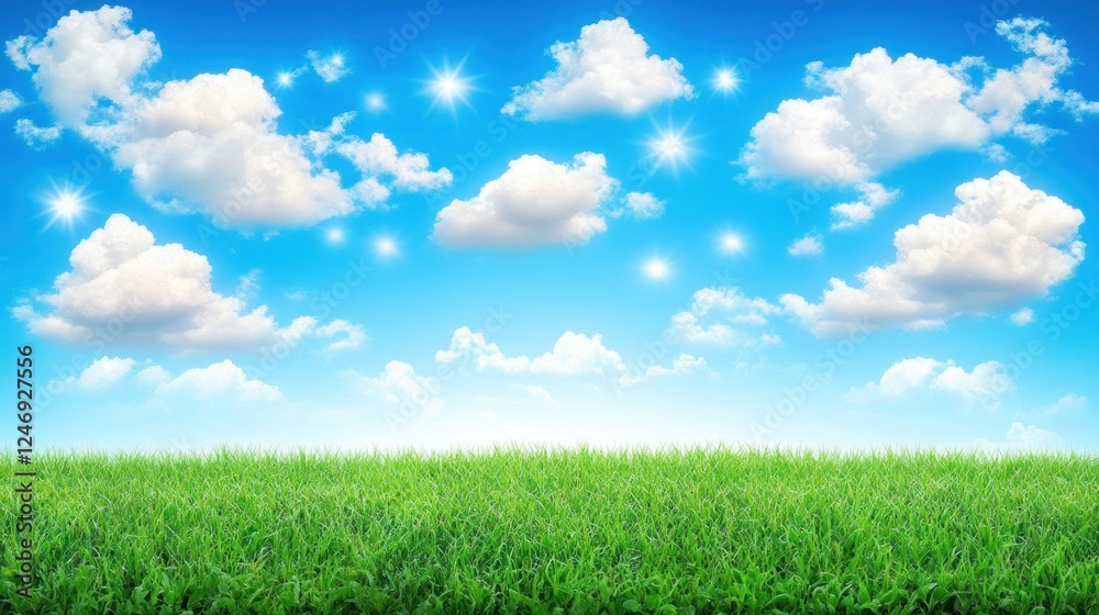 Vibrant Green Grassland Under a Sparkling Blue Sky Vibrant Green Grassland Under a Sparkling Blue Sky