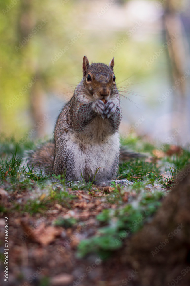 Friendly gray squirrel in a city park. Friendly gray squirrel in a city park.