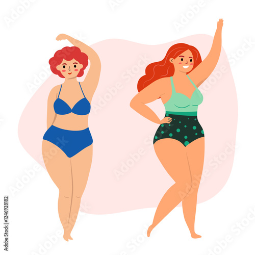 Beautiful women bikini posing. Body positive and love your body