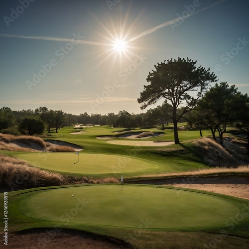 golf course at sunset