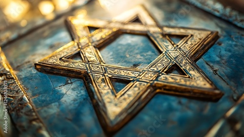 Golden Star of David on Reflective Surface with Artistic Mosaic Design : Generative AI photo