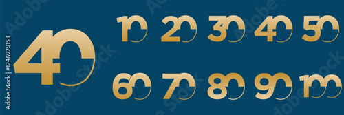 set anniversary 10 to 100 year logo designs. abstract number, icon, vector illustration