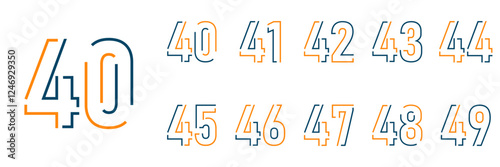 set anniversary 40 to 49 year logo designs. abstract number, icon, vector illustration
