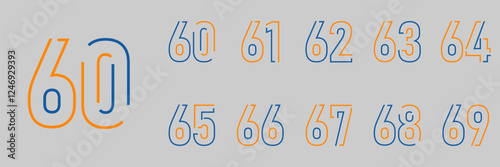 set anniversary 60 to 69 year logo designs. abstract number, icon, vector illustration photo